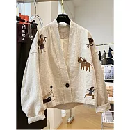 【ACheter】 重工刺繡獨V領亞麻短款外套# 126019 M 米白色