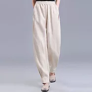 【ACheter】 麻燈籠褲復古寬鬆蘿蔔老爹褲高腰棉麻哈倫長褲# 126041 2XL 米白色