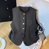 【ACheter】 老錢風棉麻西裝背心寬鬆外套上衣# 126043 XL 黑色