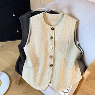 【ACheter】 老錢風棉麻西裝背心寬鬆外套上衣# 126043 M 卡其色