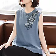 【初色】輕奢感重工刺繡圓領無袖寬鬆上衣內搭外穿背心女背心-共5色-13977(M-4XL可選) M 藍色