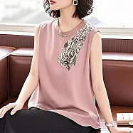 【初色】輕奢感重工刺繡圓領無袖寬鬆上衣內搭外穿背心女背心-共5色-13977(M-4XL可選) 2XL 粉色