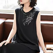 【初色】輕奢感重工刺繡圓領無袖寬鬆上衣內搭外穿背心女背心-共5色-13977(M-4XL可選) M 黑色