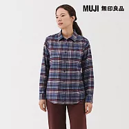 【MUJI 無印良品】女雙面起毛法蘭絨標準領長袖襯衫 S 藍格紋