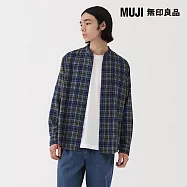 【MUJI 無印良品】男雙面起毛法蘭絨立領長袖襯衫 S 藍格紋