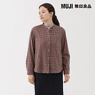 【MUJI 無印良品】女雙面起毛法蘭絨立領長袖襯衫 S 摩卡棕格紋
