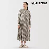 【MUJI 無印良品】女雙面起毛法蘭絨立領長袖洋裝 M 淺米格紋
