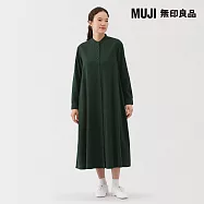 【MUJI 無印良品】女雙面起毛法蘭絨立領長袖洋裝 L 深綠