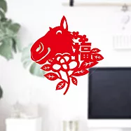 剪紙靜電貼/福/馬/中 大紅