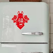 剪紙靜電貼/福/樂馬/中 紅