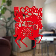 剪紙靜電貼/長方/馬到成功 紅