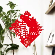 剪紙靜電貼/吉祥馬/方 紅