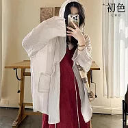 【初色】簡約純色棉麻涼感輕盈繫帶寬鬆連帽長袖防曬上衣女上衣外套-共3色-14338(M-2XL可選) XL 杏色