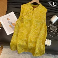 【初色】中式國風立領斜襟緹花無袖中長改良式旗袍襯衫上衣女上衣-黃色-14231(M-3XL可選) M 黃色