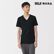 【MUJI 無印良品】男棉保暖V領短袖T恤 S 黑色