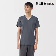 【MUJI 無印良品】男棉保暖V領短袖T恤 M 深灰
