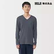 【MUJI 無印良品】男棉保暖V領長袖T恤 M 深灰