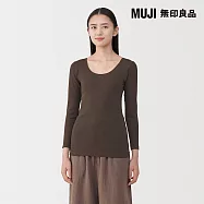 【MUJI 無印良品】女棉保暖U領八分袖T恤 M 深棕