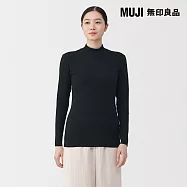 【MUJI 無印良品】女棉保暖半高領長袖T恤 L 黑色
