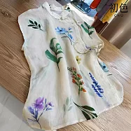 【初色】新中式立領盤扣復古印花輕薄透氣短袖改良旗袍襯衫上衣女上衣-共2色-14224(M-2XL可選) M 綠花