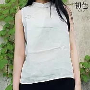 【初色】中式純色立領斜盤釦無袖襯衫打底背心女背心-共2色-14375(M-3XL可選) M 白色