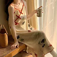 【AnZa】中式帶胸墊居家服睡衣連身裙(5色) FREE 紅色鯉魚