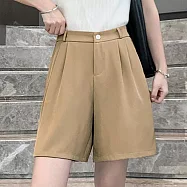 【AnZa】高腰顯瘦五分西裝短褲(4色) M 卡其