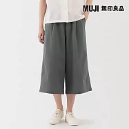 【MUJI 無印良品】女透氣彈性泡泡紗舒適八分褲 S 深灰