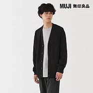 【MUJI 無印良品】男二重織V領開襟衫 S 黑色
