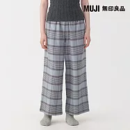 【MUJI 無印良品】女法蘭絨長褲 L 煙燻藍格紋