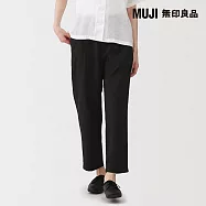 【MUJI 無印良品】女透氣彈性泡泡紗舒適錐形褲 S 黑色