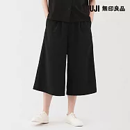 【MUJI 無印良品】女透氣彈性泡泡紗舒適八分褲 S 黑色