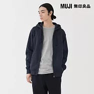 【MUJI 無印良品】男裏毛拉鍊連帽外套 L 深藍