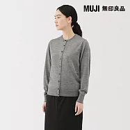【MUJI 無印良品】女水洗羊毛高密織圓領開襟衫 S 灰色