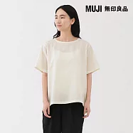 【MUJI 無印良品】女透氣彈性泡泡紗短袖套衫 S 柔白