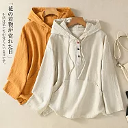 【MsMore】 棉麻文藝復古長袖連帽上衣# 126078 L 米白色