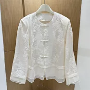 【ACheter】 國風圓領重工刺繡外套盤扣襯衫上衣# 126084 L 白色