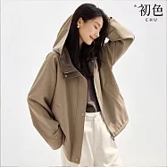 【初色】休閒風簡約拼接撞色連帽長袖風衣外套外套女外套-共2色-15379(M-2XL可選) L 咖色