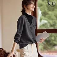 【初色】復古風假兩件撞色拼接高領長袖單排扣針織衫上衣女上衣-共3色-15369(F可選) F 灰色