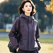 【初色】休閒簡約連帽長袖夾克風衣寬鬆衝鋒外套女外套-紫色-15163(M-2XL可選) 2XL 紫色