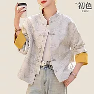 【初色】新中式復古緹花印花拼接盤扣立領長袖襯衫外套上衣女上衣-拼接-15167(M-XL可選) M 拼接