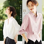 【初色】復古氣質韓系顯瘦翻領長袖襯衫上衣女上衣-15款任選-14952(M-2XL可選) M A.灰色