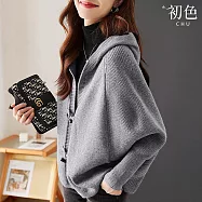【初色】純色簡約連帽蝙蝠袖牛角釦寬鬆針織衫毛衣外套女外套-共4色-15475(F可選) F 深灰色
