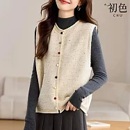 【初色】休閒風彩色單排扣圓領無袖馬甲針織衫外套女外套-共2色-15367(F可選) F 杏色