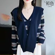 【初色】氣質百搭長袖針織衫上衣女上衣-12款任選-15587(F可選) F H.藏青色