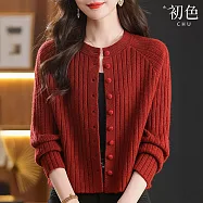 【初色】純色簡約圓領排扣長袖針織毛衣外套針織衫上衣女上衣-共3色-15359(F可選) F 紅色