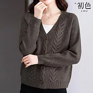 【初色】簡約純色V領大碼麻花針織單排釦長袖外套女外套-共6色-15447(F可選) F 灰色