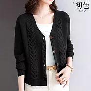 【初色】簡約純色V領大碼麻花針織單排釦長袖外套女外套-共6色-15447(F可選) F 黑色