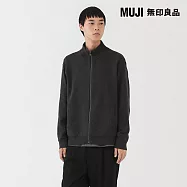 【MUJI 無印良品】男可水洗米蘭諾螺紋拉鍊開襟衫 L 深灰