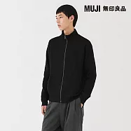 【MUJI 無印良品】男可水洗米蘭諾螺紋拉鍊開襟衫 M 黑色